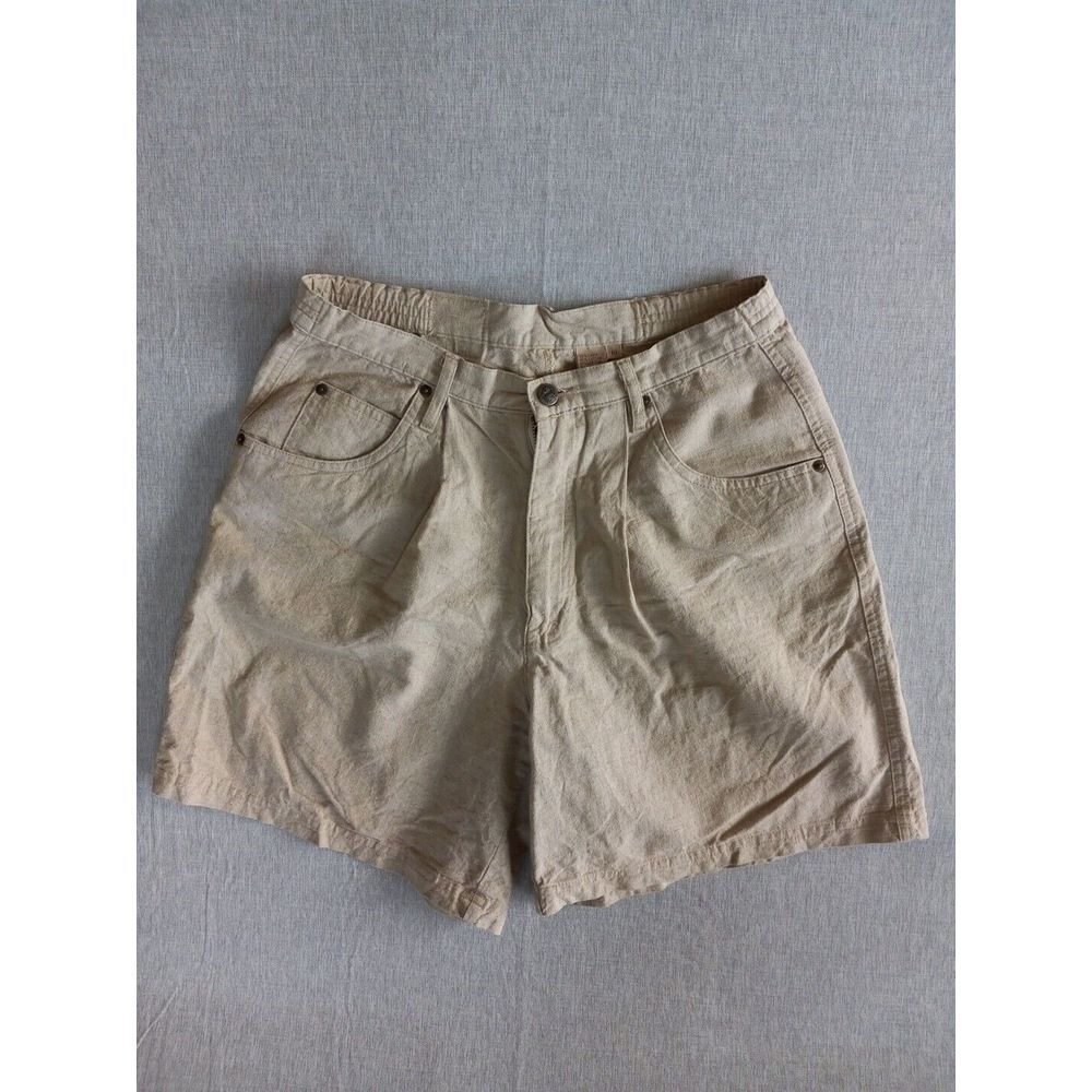 A.M.I Women's 10 Summer Linen Blend Pleated Mom Paper Bag Style Brown Short